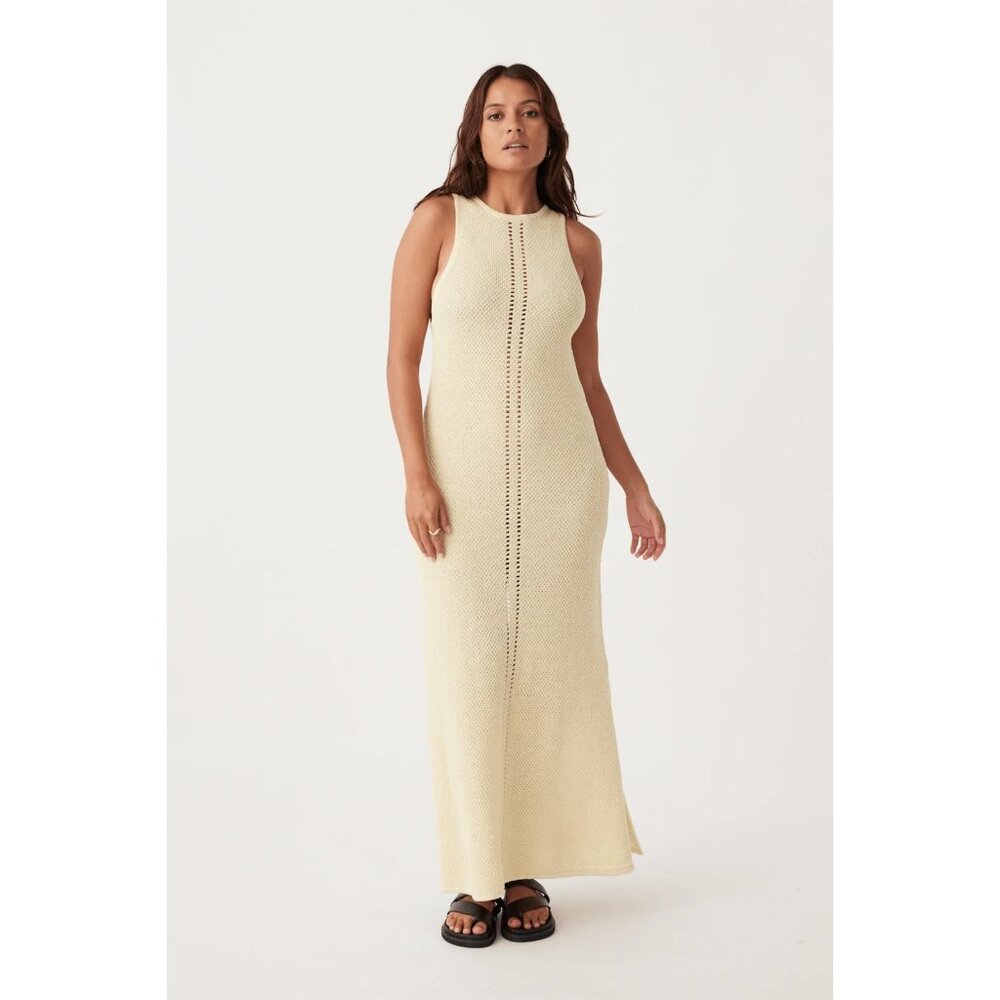 Cotton Sleeveless Yellow Knit Maxi Dress